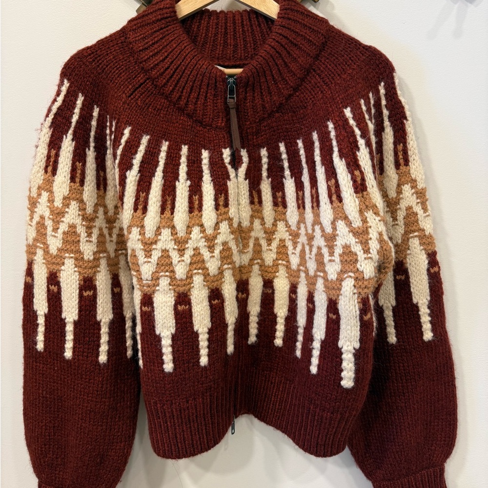 Sundance Fair Isle chunky knit full zip Sweater